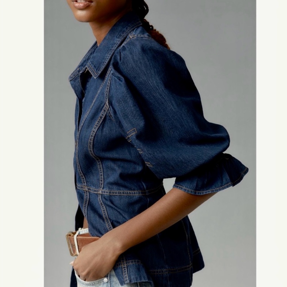 ANTHROPOLOGIE➕NWT Puff Sleeve Denim Button-down Shirt - Picture 2 of 9